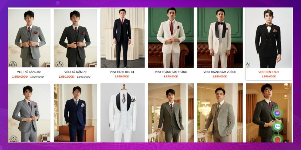 Hình ảnh trên website đồ vest chất lượng cao