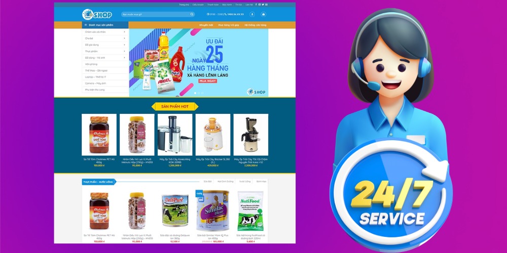 Hỗ trợ kỹ thuật liên tục khi thiết kế web bán tạp hóa