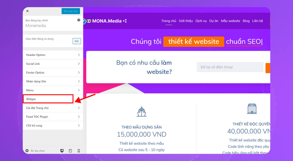 Hướng dẫn tạo Sidebar qua Customize