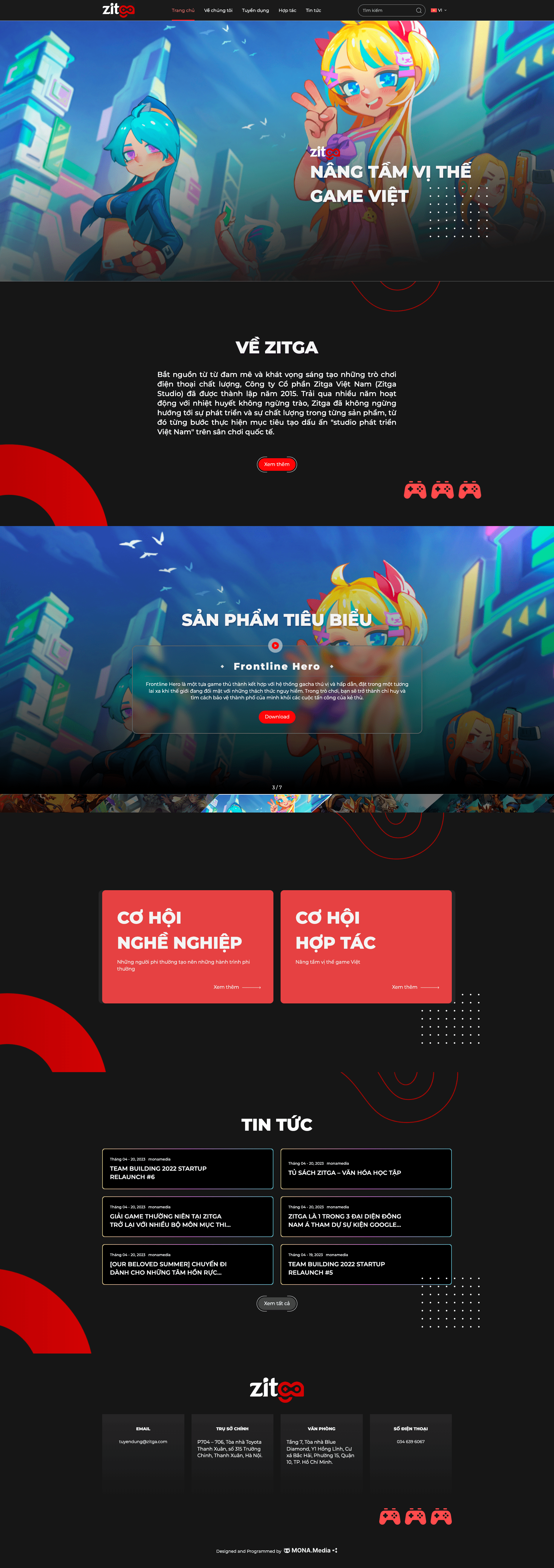 Mẫu web game do MONA thực hiện