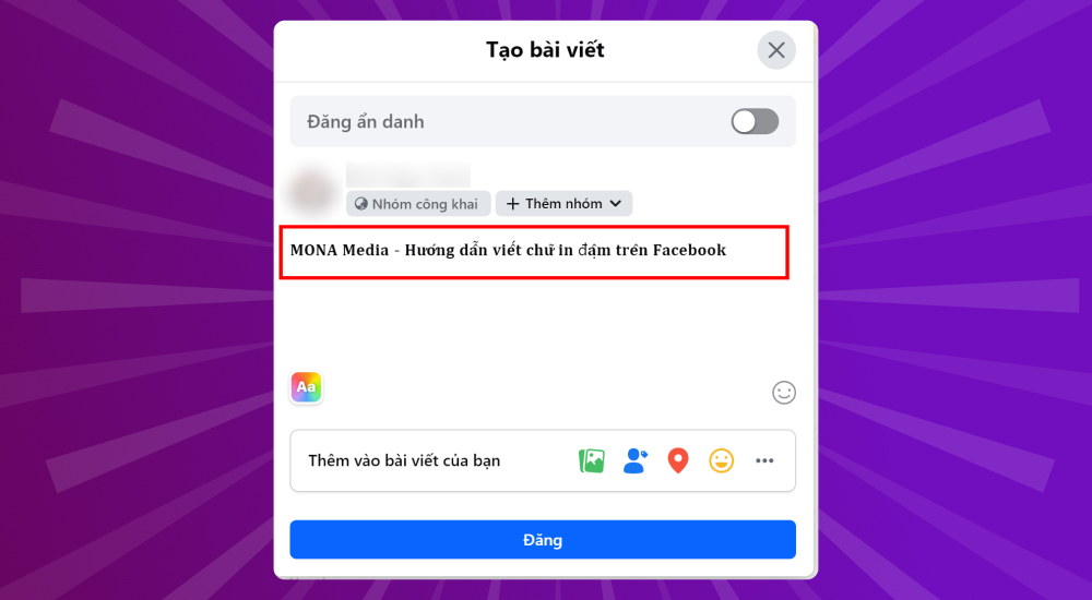 Minh họa hướng dẫn viết chữ in đậm trên facebook