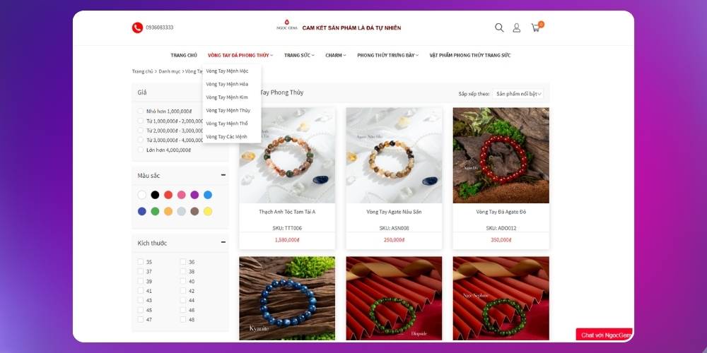 Thiết kế web phong thuỷ danh mục rõ ràng