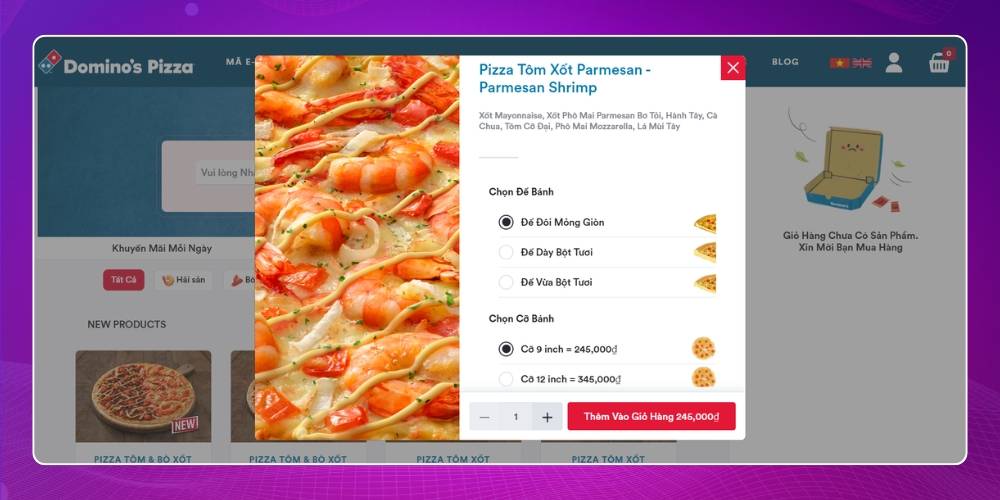 Thiết kế web bán thức ăn nhanh có tuỳ chọn món rõ ràng