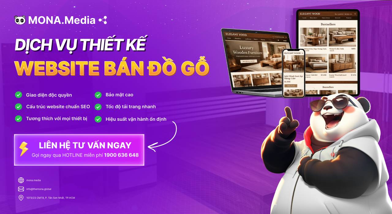Dịch vụ thiết kế website bán đồ gỗ nội thất cao cấp, sang trọng tại MONA