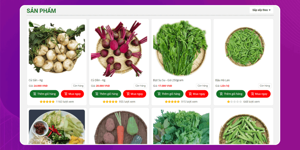 Thiết kế trang web bán nông sản với module sản phẩm rõ ràng
