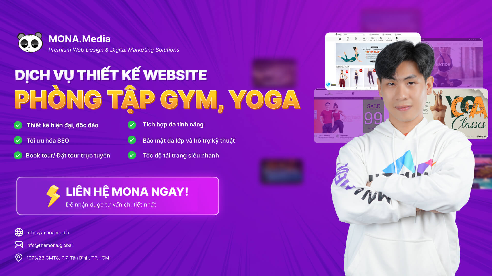 Liên hệ ngay để MONA tư vấn miễn phí cho bạn Dịch vụ thiết kế website phòng tập gym, yoga