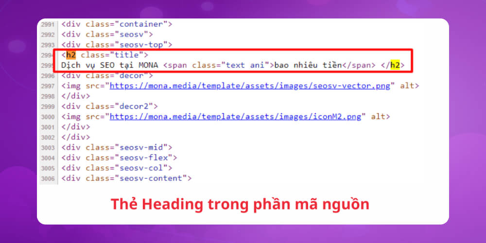 Tìm Heading Tag trong mã nguồn của trang