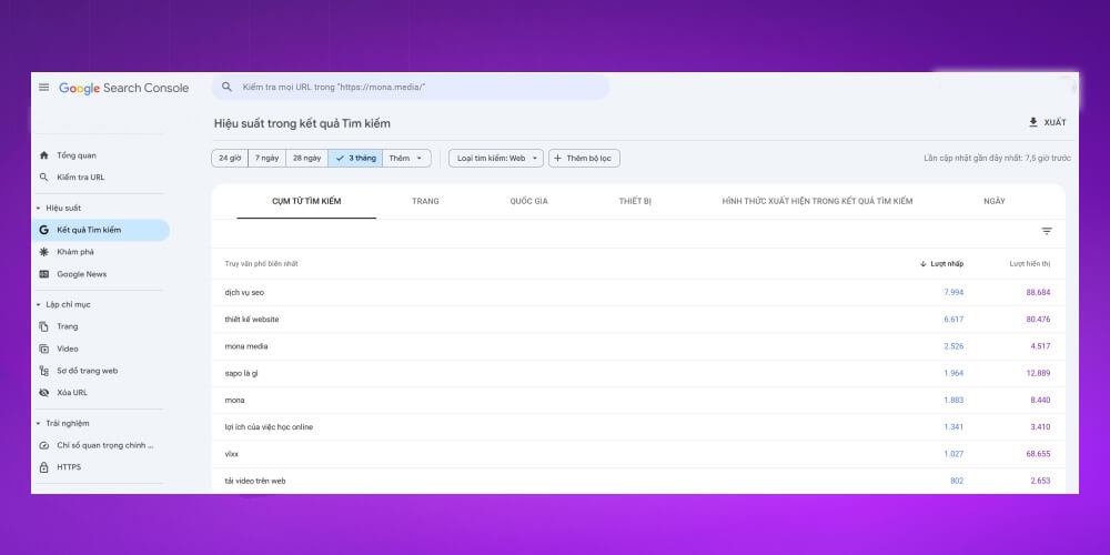 Tìm từ khoá Seed qua Google Search Console