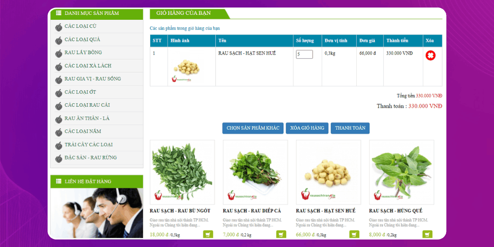Thiết kế web bán nông sản với tính năng đặt hàng dễ thao tác