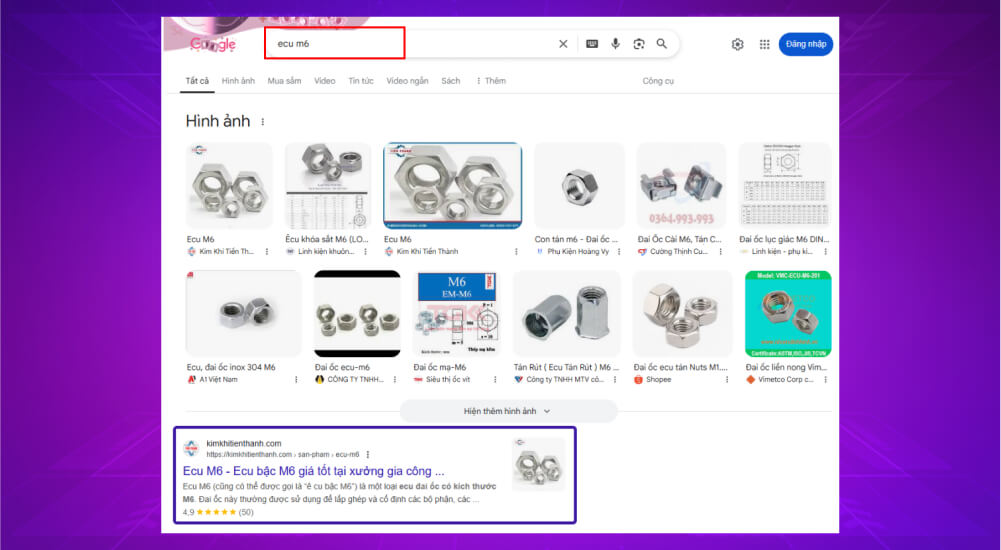 Ví dụ SEO từ khóa sản phẩm ecu đai ốc