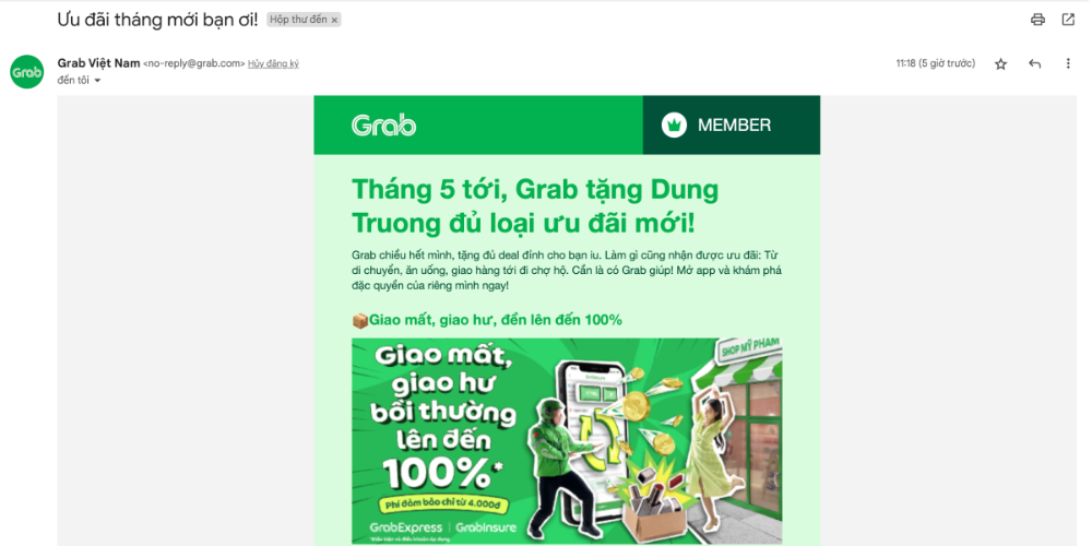 email marketing của grab