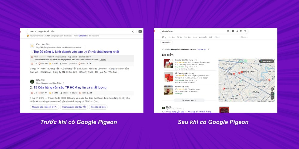 Những thay đổi trước - sau khi có Google Pigeon