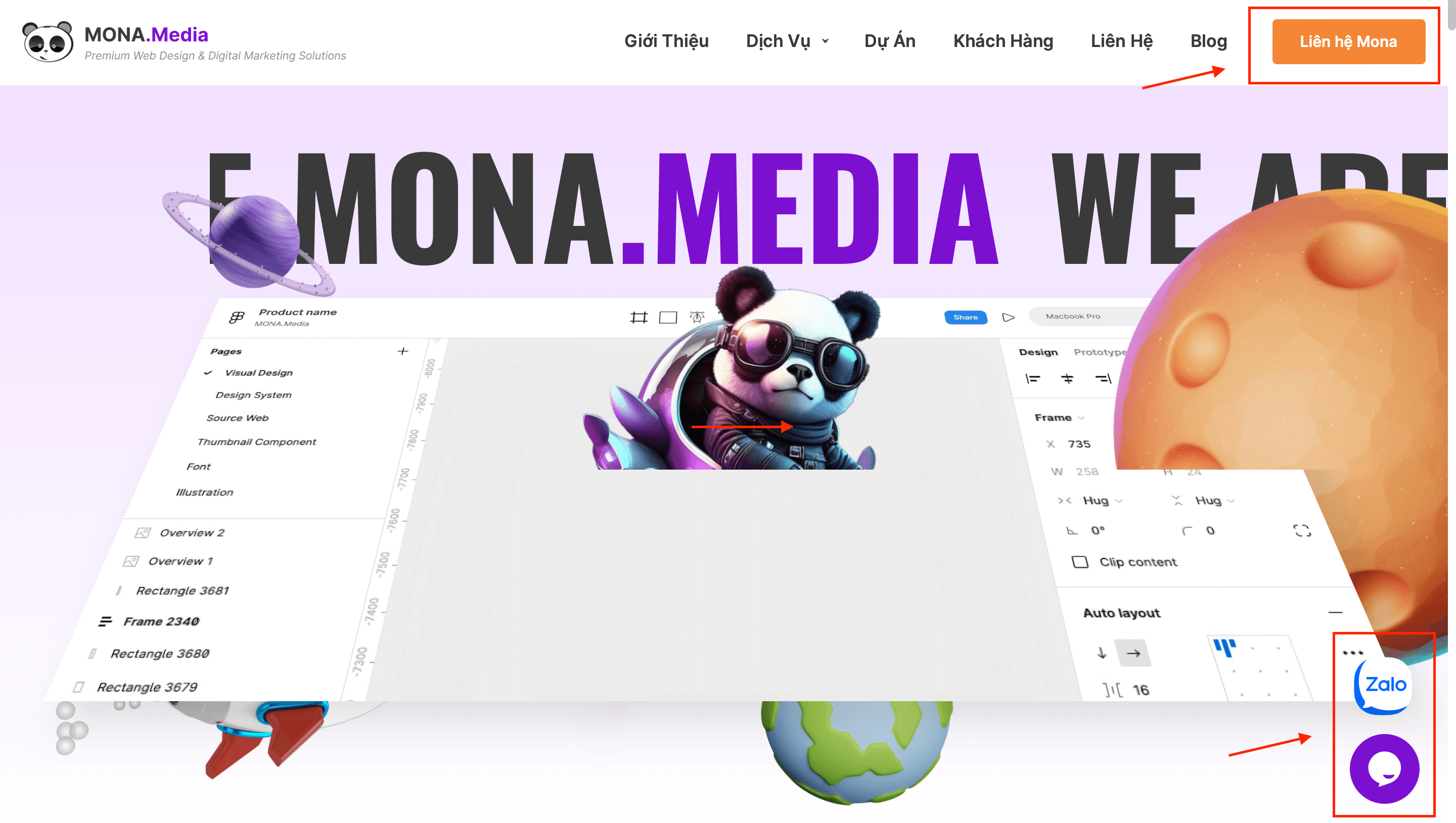 tính năng live chat được tích hợp trên web của Mona