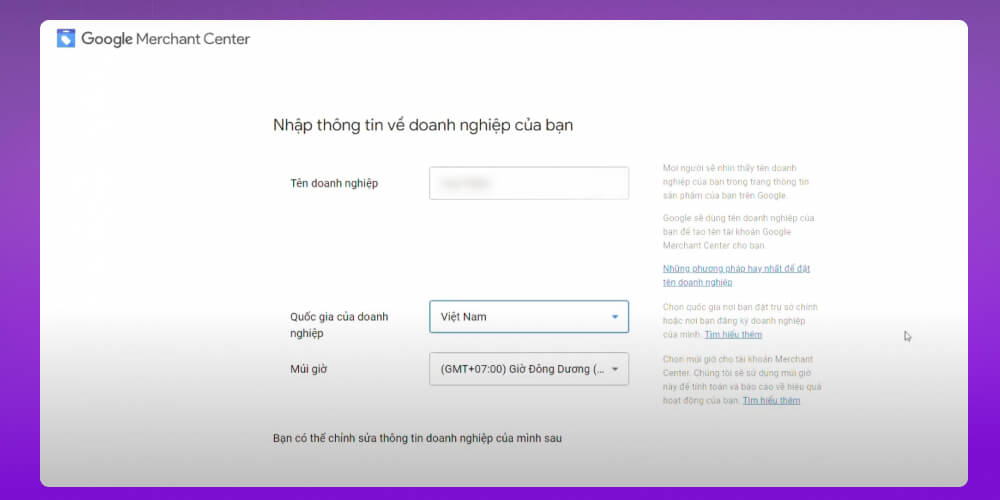 điền thông tin doanh nghiệp