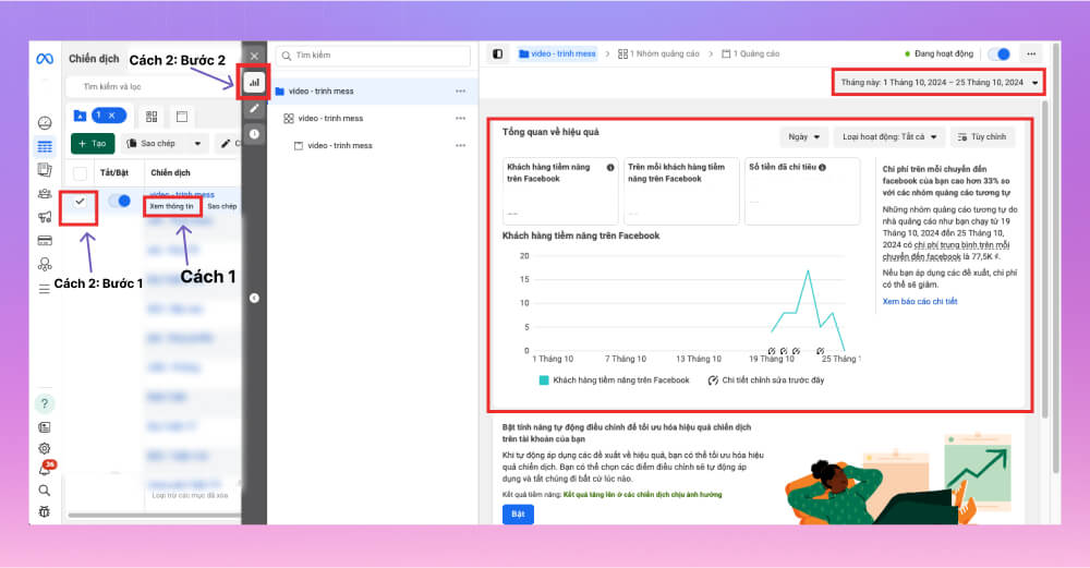 Phân tích hiệu suất chiến dịch trên trình quản lý quảng cáo Facebook