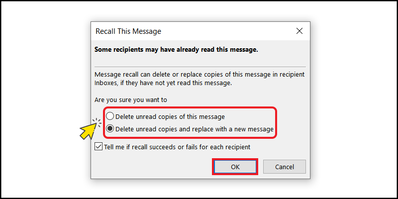 Chọn Delete unread copies and replace with a new message