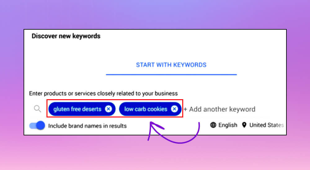 Sử dụng tính năng Discover New Keywords của gg keyword planner