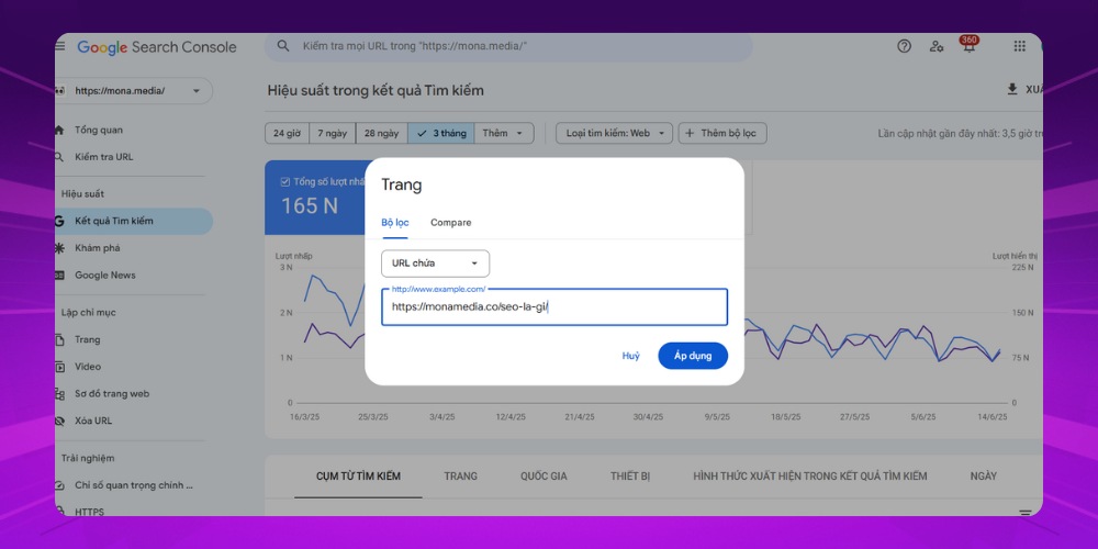 Dán URL vào công cụ từ khóa Google Search Console Dán URL vào công cụ từ khóa Google Search Console