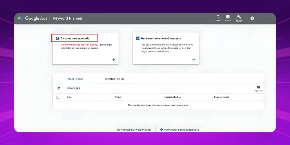 Bấm vào chữ khám phá từ khóa mới trong Google Keyword Planner Bấm vào chữ khám phá từ khóa mới trong Google Keyword Planner