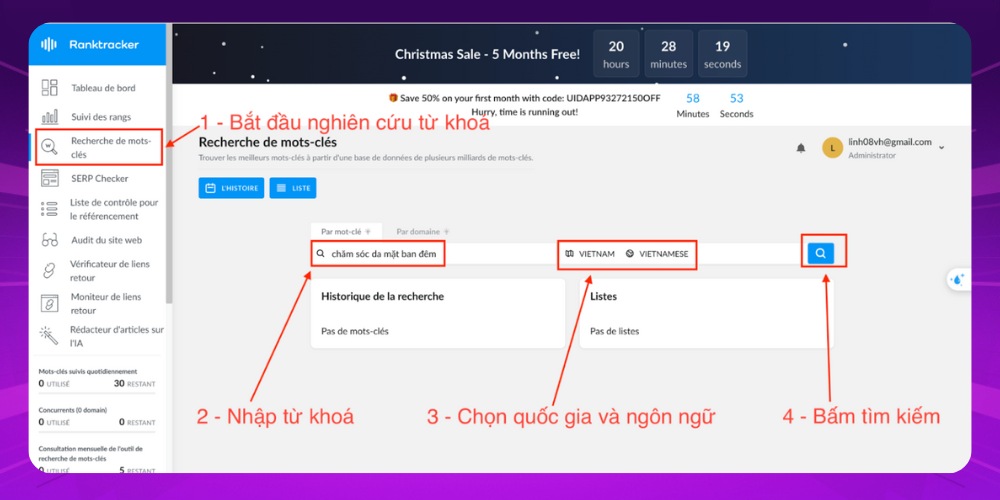 Nhập từ khóa vào công cụ từ khóa Rank Tracker Nhập từ khóa vào công cụ từ khóa Rank Tracker