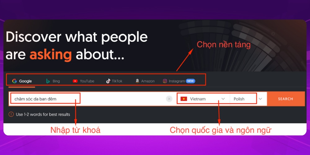 Điền từ khóa vào công cụ từ khóa Answerthepublic Điền từ khóa vào công cụ từ khóa Answerthepublic