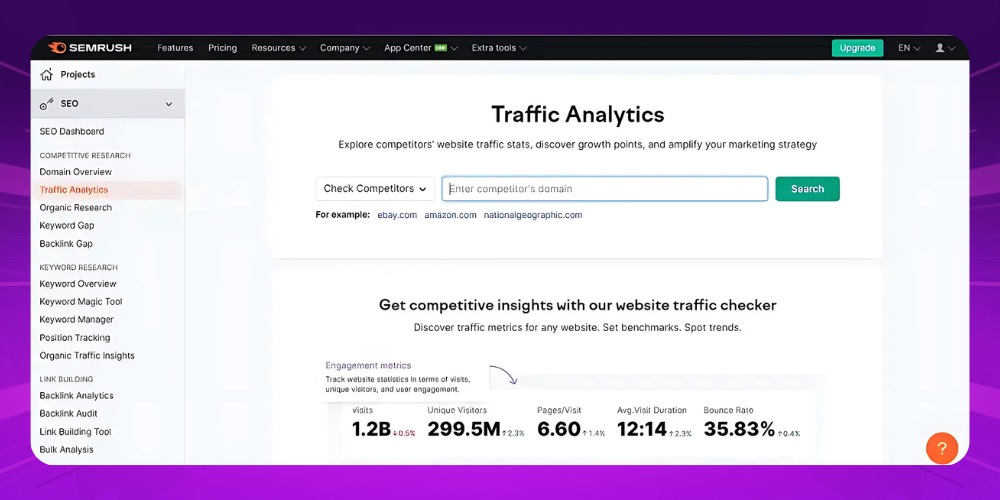 Nhập từ khóa vào công cụ nghiên cứu từ khóa SEMRush Nhập từ khóa vào công cụ nghiên cứu từ khóa SEMRush