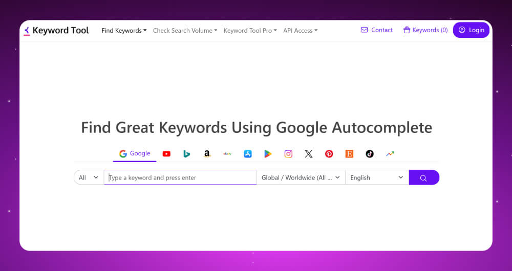 Công cụ Keyword Tool.io Công cụ Keyword Tool.io