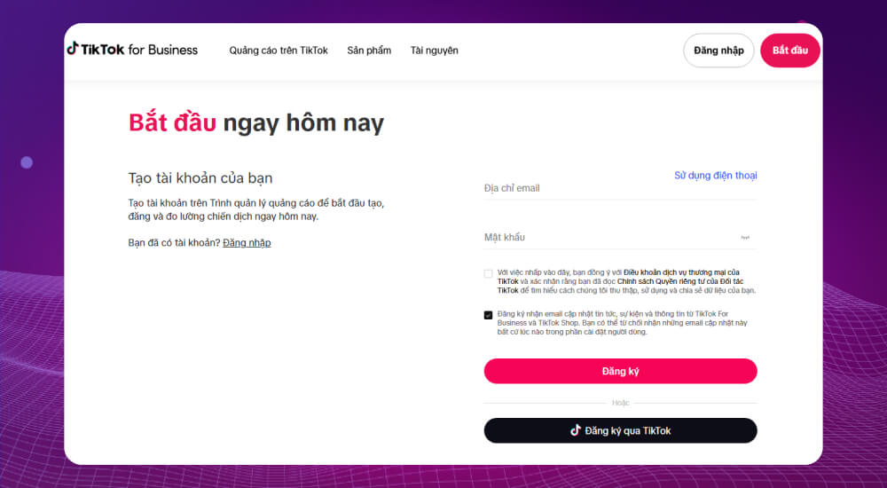 Hướng dẫn tạo tài khoản TikTok Business