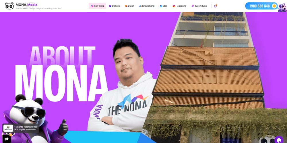 Minh họa trang giới thiệu website MONA Media