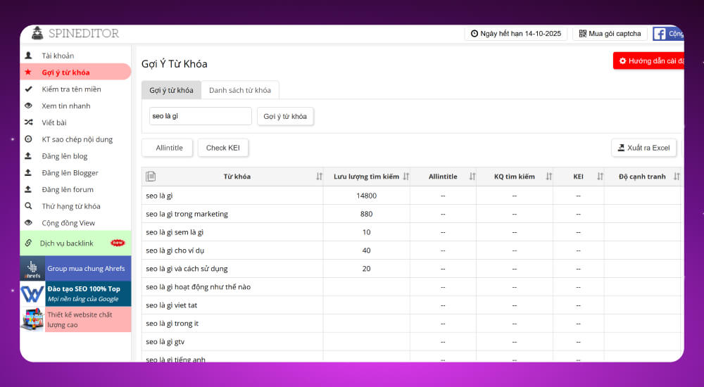 SEO keyword software từ Spineditor