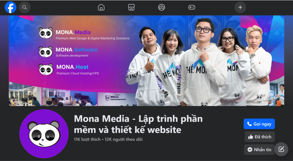 Ví dụ trang Fanpage của công ty MONA Media