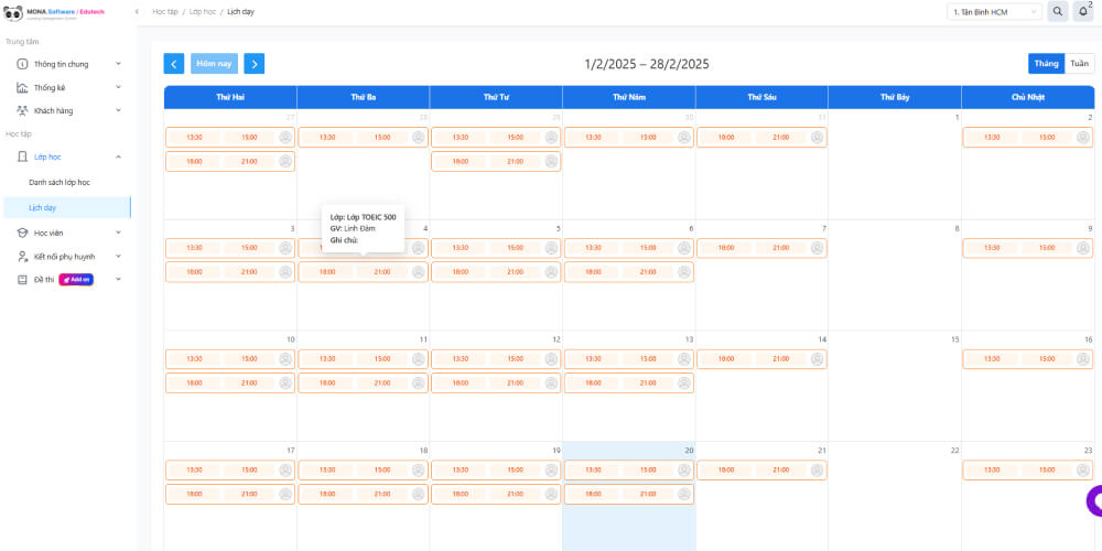 Tính năng tạo lịch học và lịch thi trên MONA EduCenter