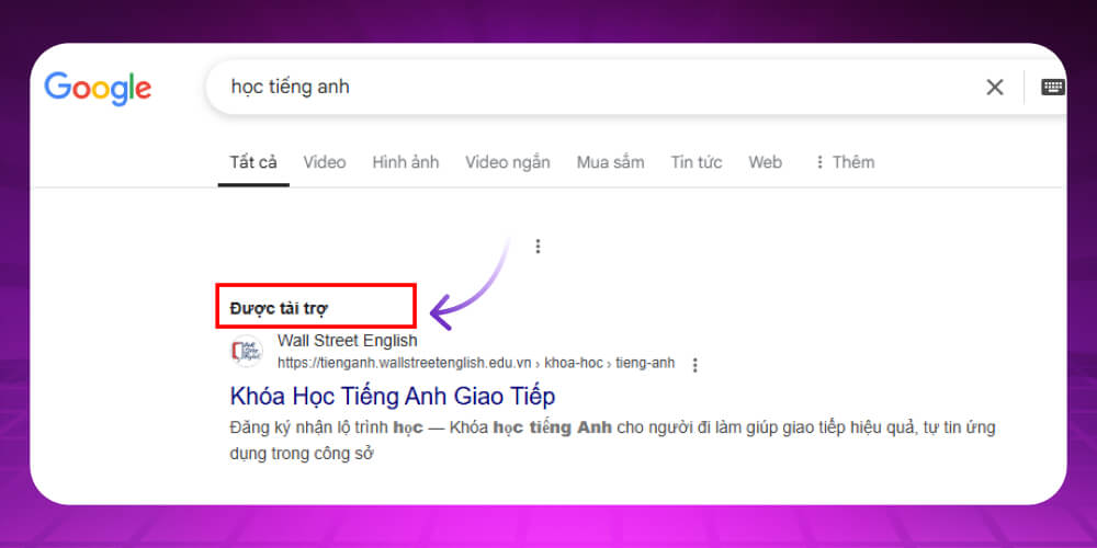 Minh họa hình thức tìm kiếm trả phí Paid Search