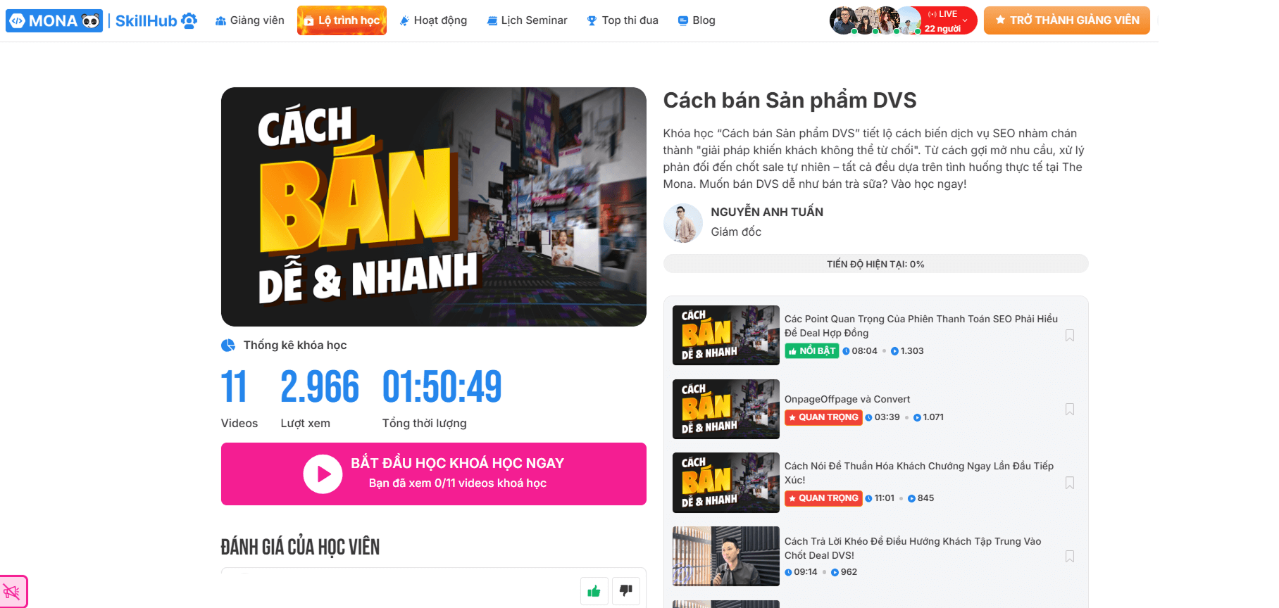 Các khóa đào tạo kỹ năng bán hàng trên MONA SkillHub 3.0