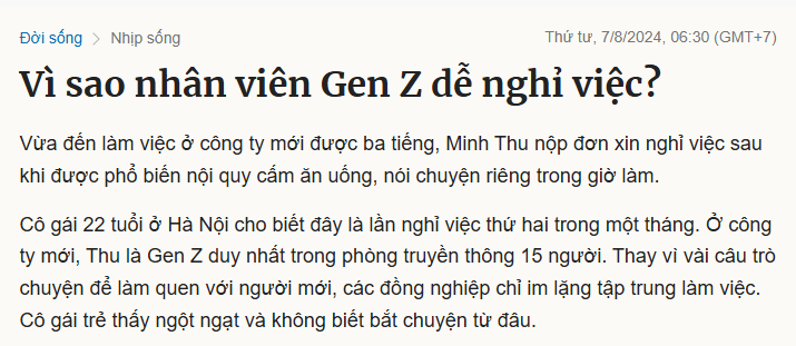 Vì sao gen Z dễ nghỉ việc?