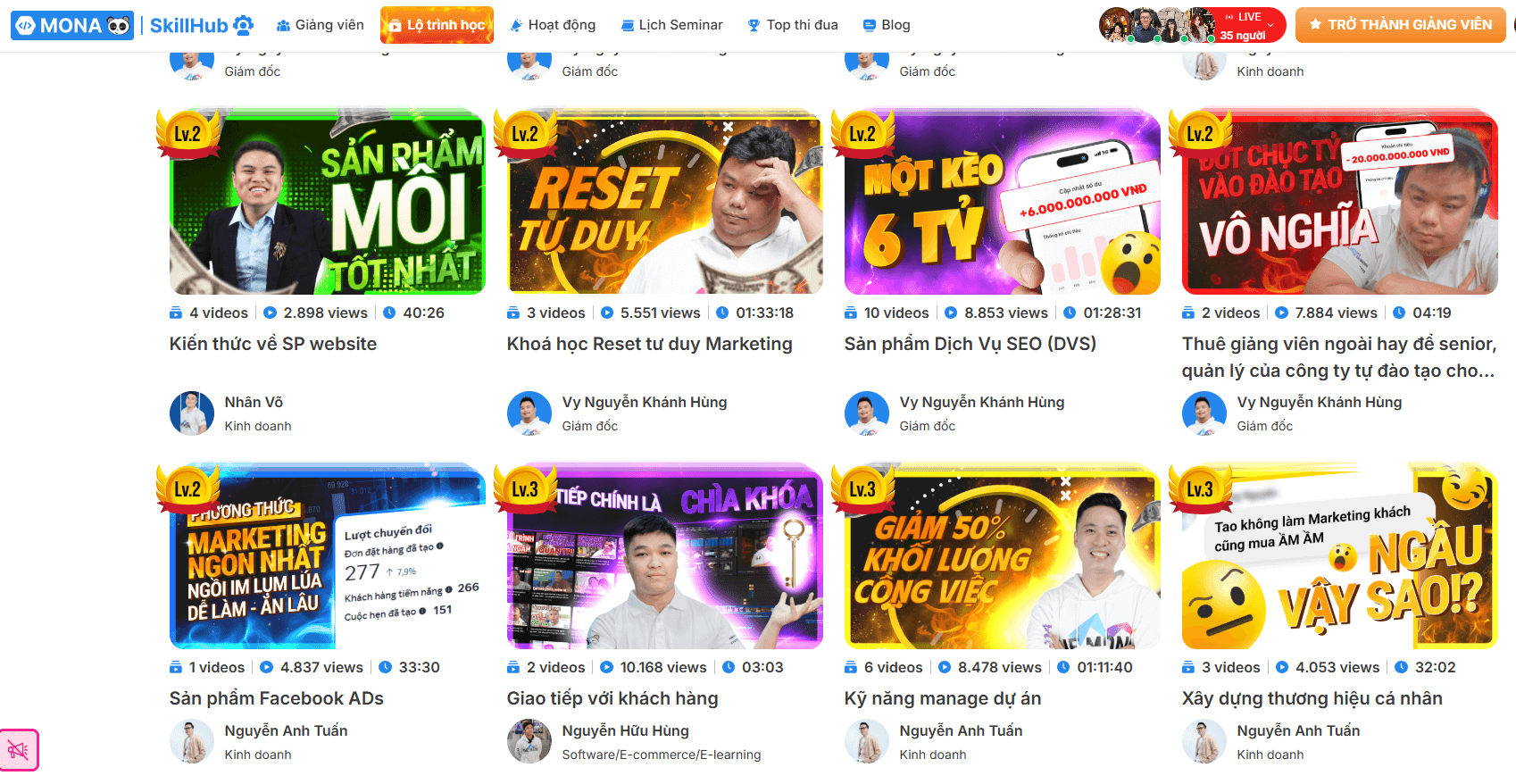 Các khóa học đa dạng trên MONA SkillHub 3.0