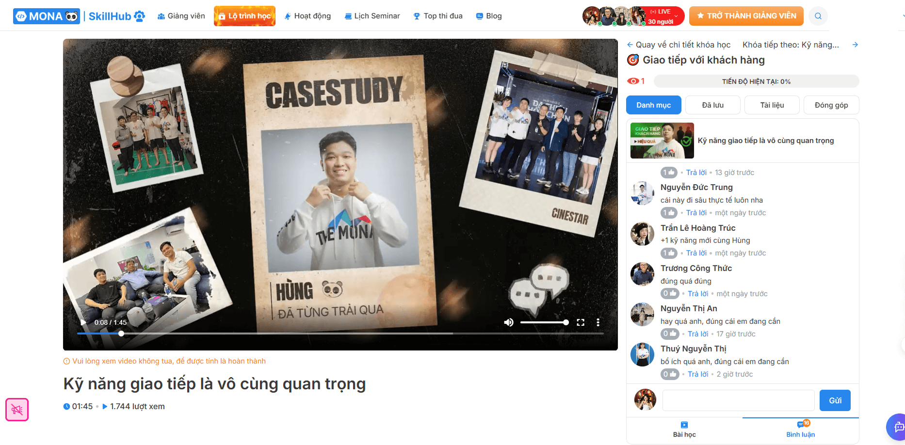 Nhân sự để lại feedback và đóng góp ý kiến cho các giảng viên trên MONA SkillHub 3.0