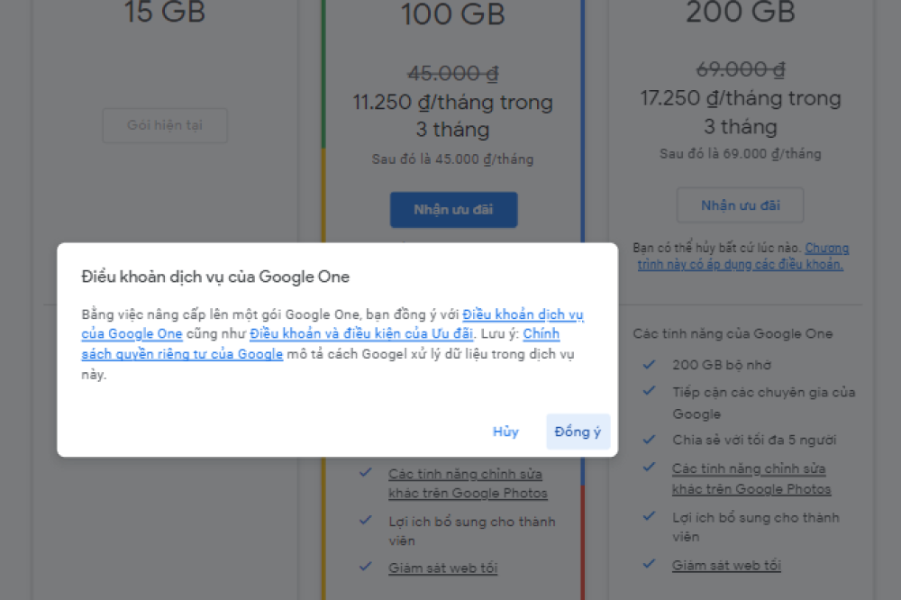 Đồng ý với các điều khoản Google