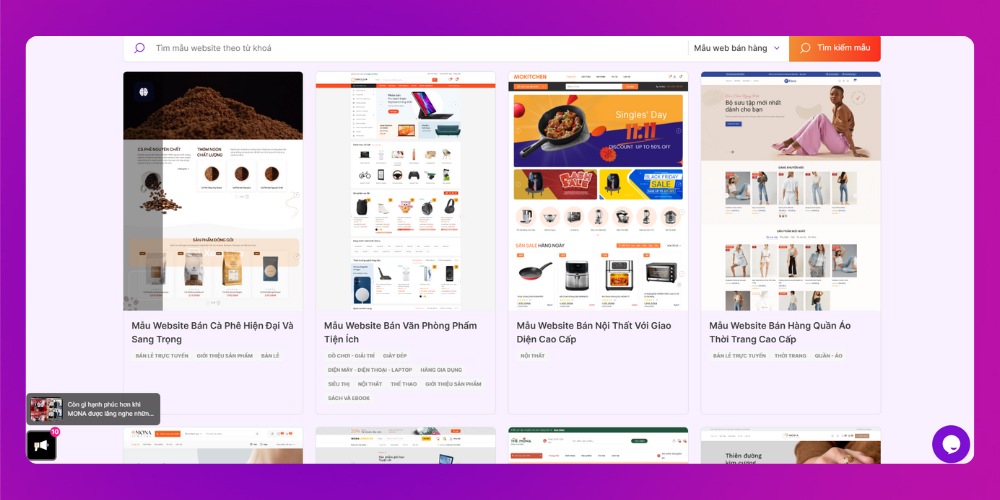 Chọn giao diện website khi tạo trang web Chọn giao diện website khi tạo trang web