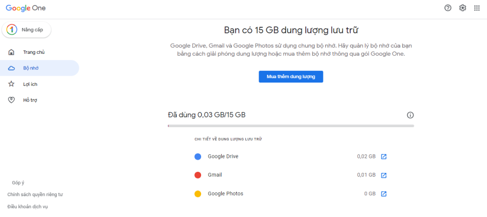 Kiểm tra dung lượng lưu trữ trong Google One