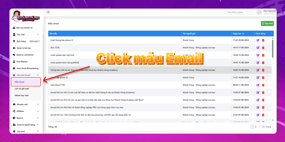 Click chọn tạo mẫu email marketing