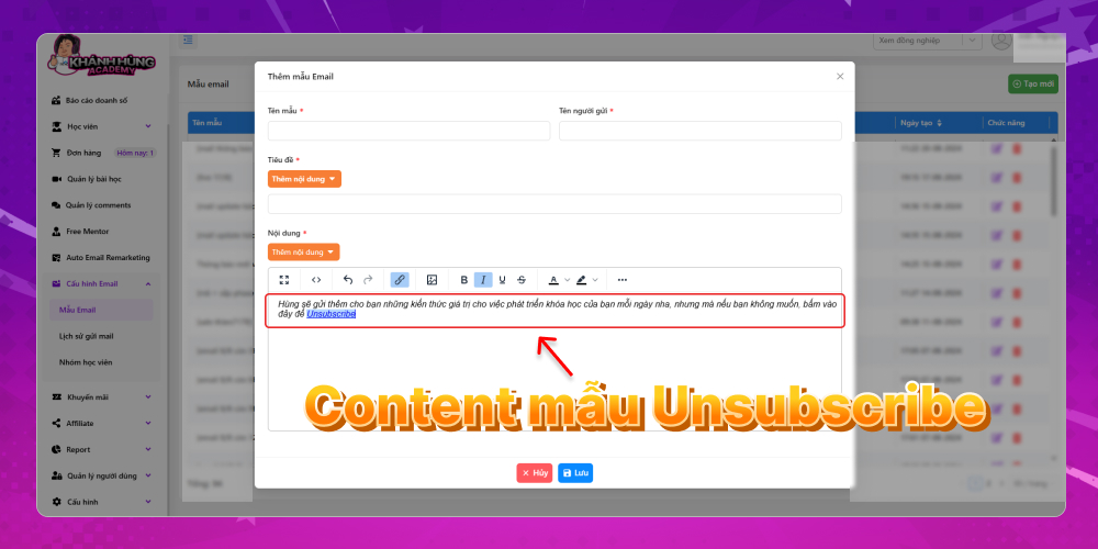 Content email mẫu unsubscribe