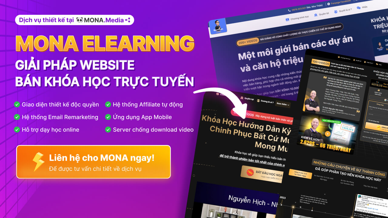 Giải pháp website, bán khóa học trực tuyến MONA Elearning