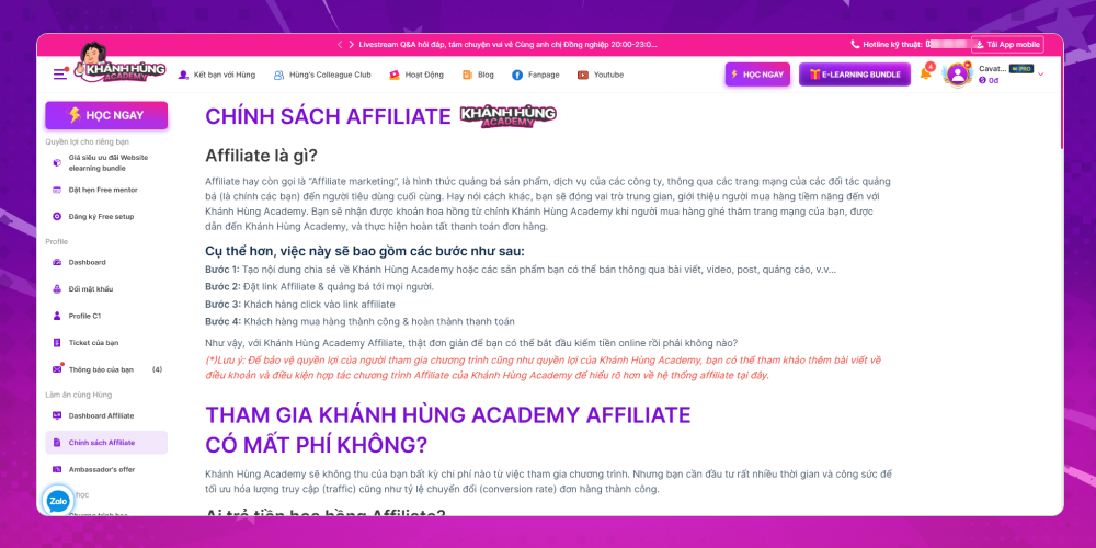 Xem thông tin chính sách Affiliate