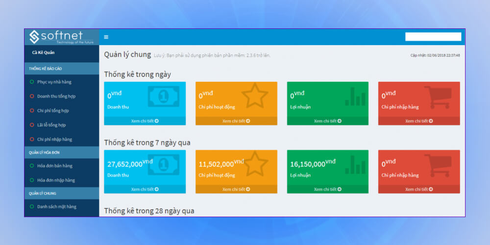 Website quản lý nhà hàng SoftNet Restaurant