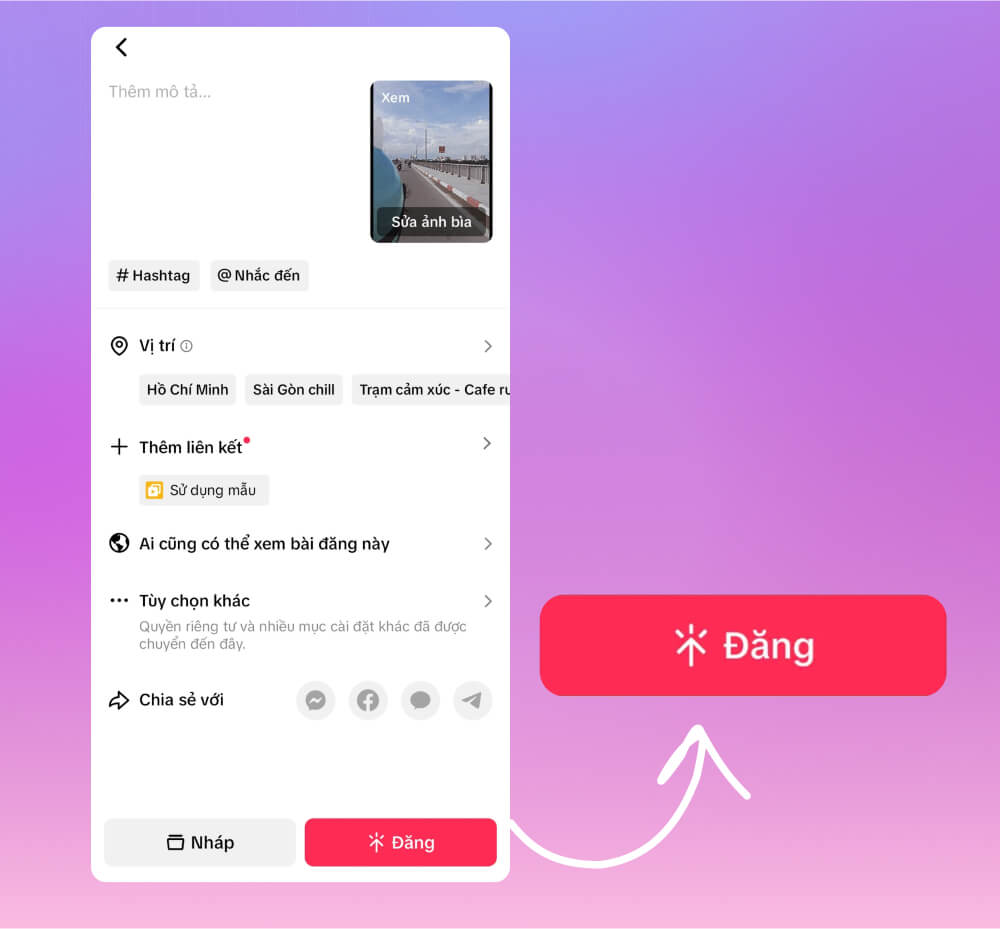 Thao tác đăng tải video lên TikTok