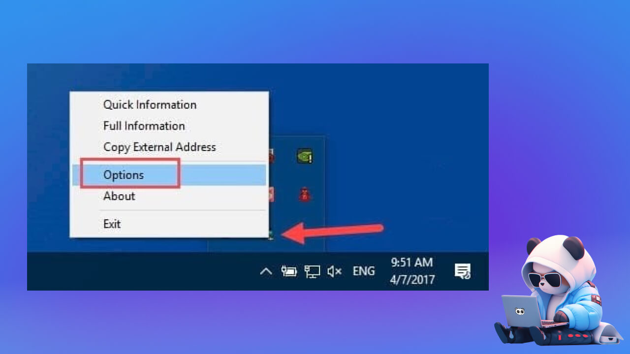 Nhấn chuột phải vào biểu tượng TrueIP trên thanh Taskbar, chọn Options.