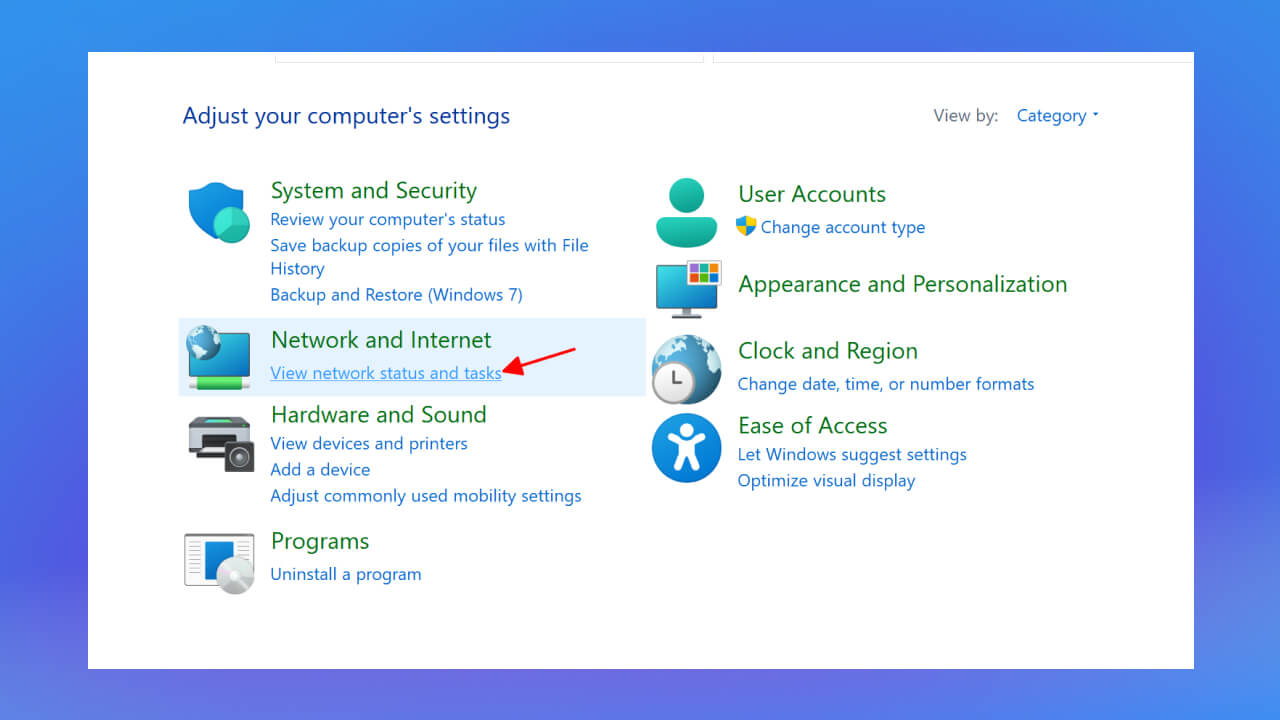 Nhấn chọn View network status and tasks.      