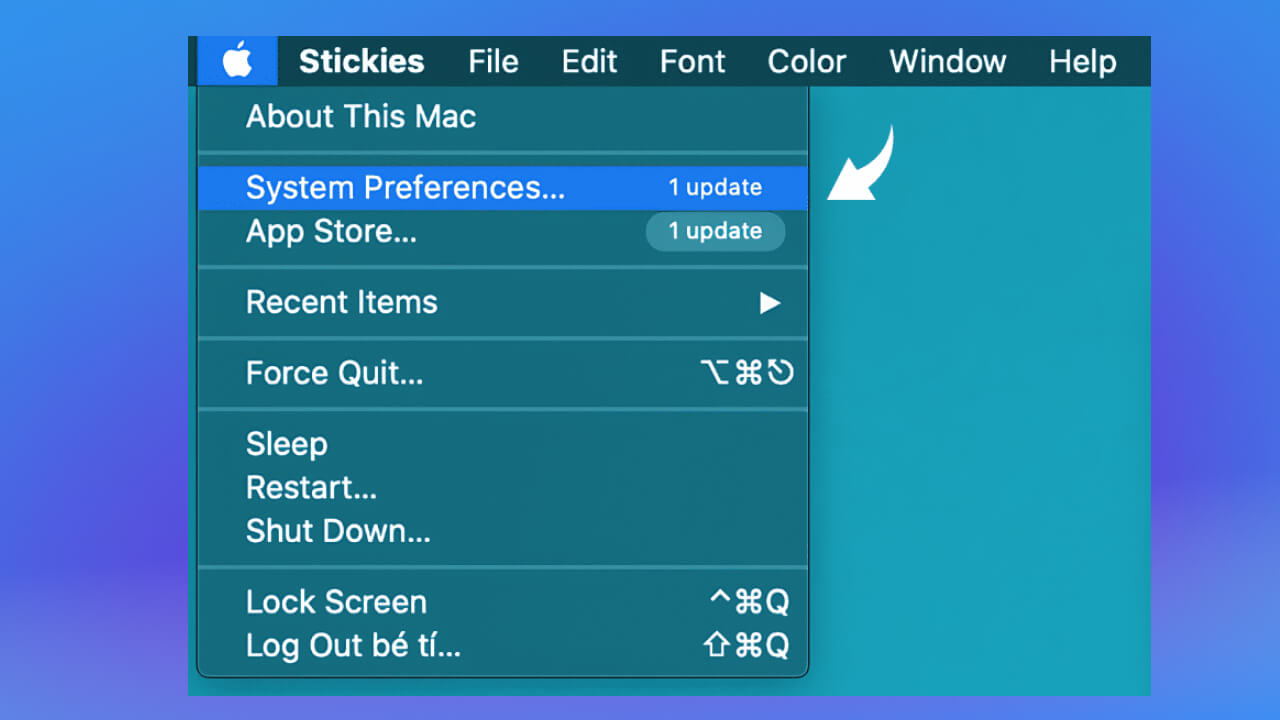 Nhấp vào logo Apple ở góc trái trên cùng màn hình, sau đó chọn System Preferences.