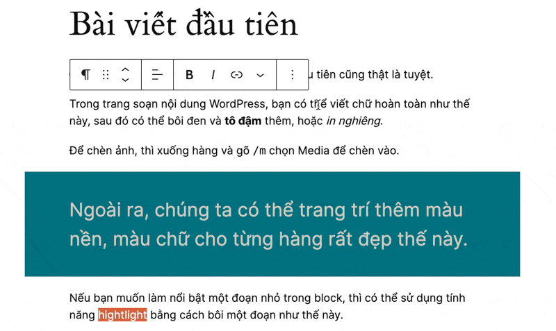 Các bước Block Editor thêm highlight chữ